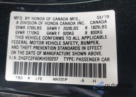2019 Honda Civic Lx from USA, damaged, VIN 2HGFC2F60KH550257